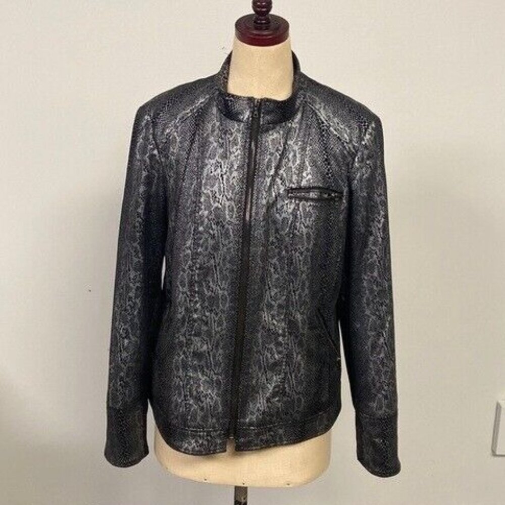 Focus Lifestyle Jacket Snake Print Black & Silver Fitted Size 12